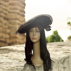 Elegant Black Church Hat with Floral Accent & Ribbon